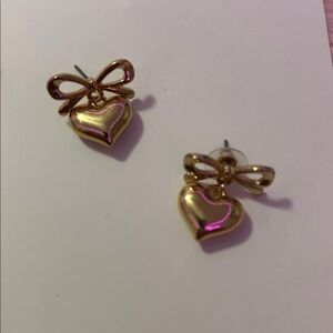 Gold Heart Bow Earrings
